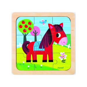 Koník na louce - dřevěné puzzle - 9 ks
